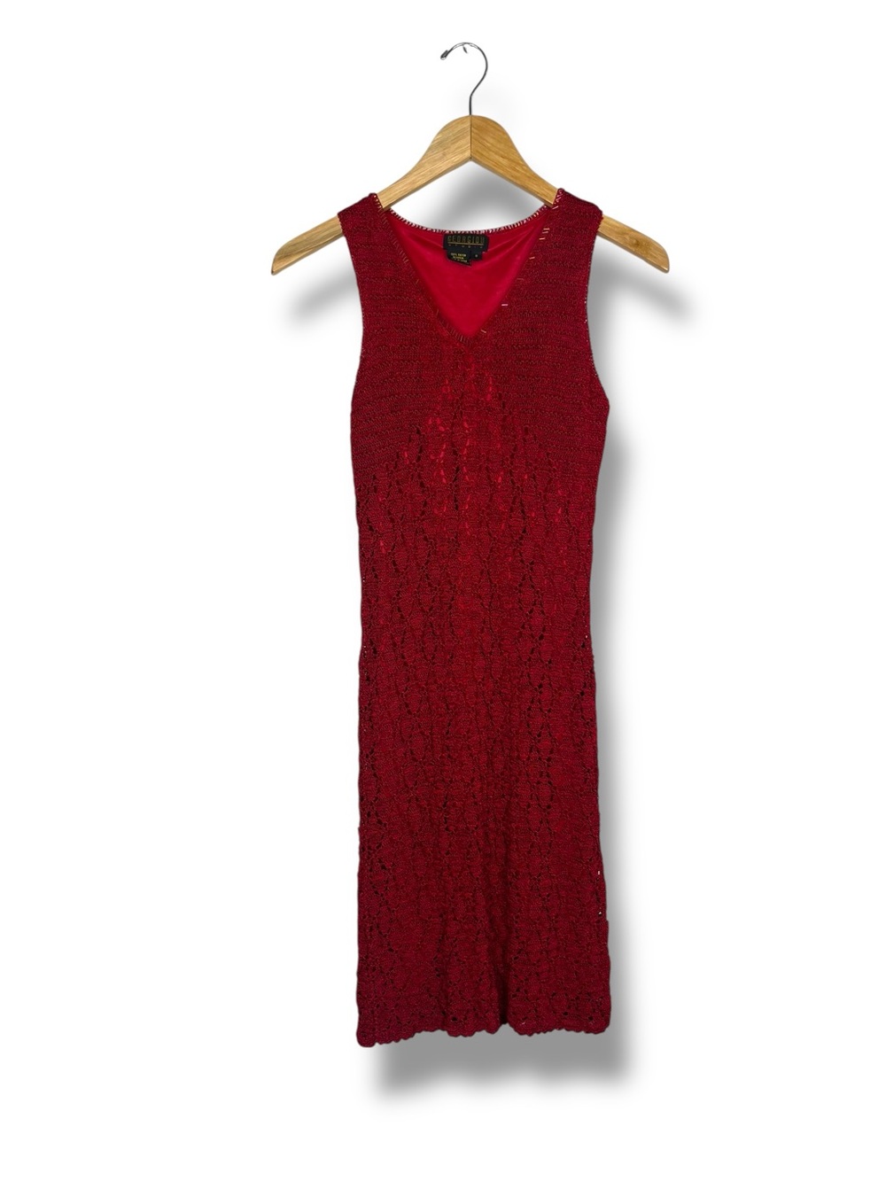 VTG Georgiou Studio Crochet Red Slip Dress Midi Small Y2K Beaded Fairy Ethereal